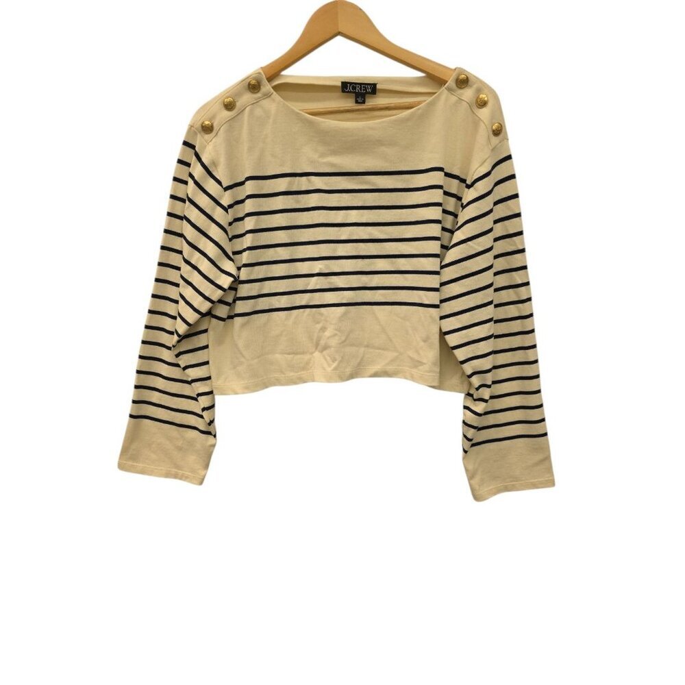 J.Crew Cropped Boatneck T-shirt with Buttons in Mariner Cotton - Size Large